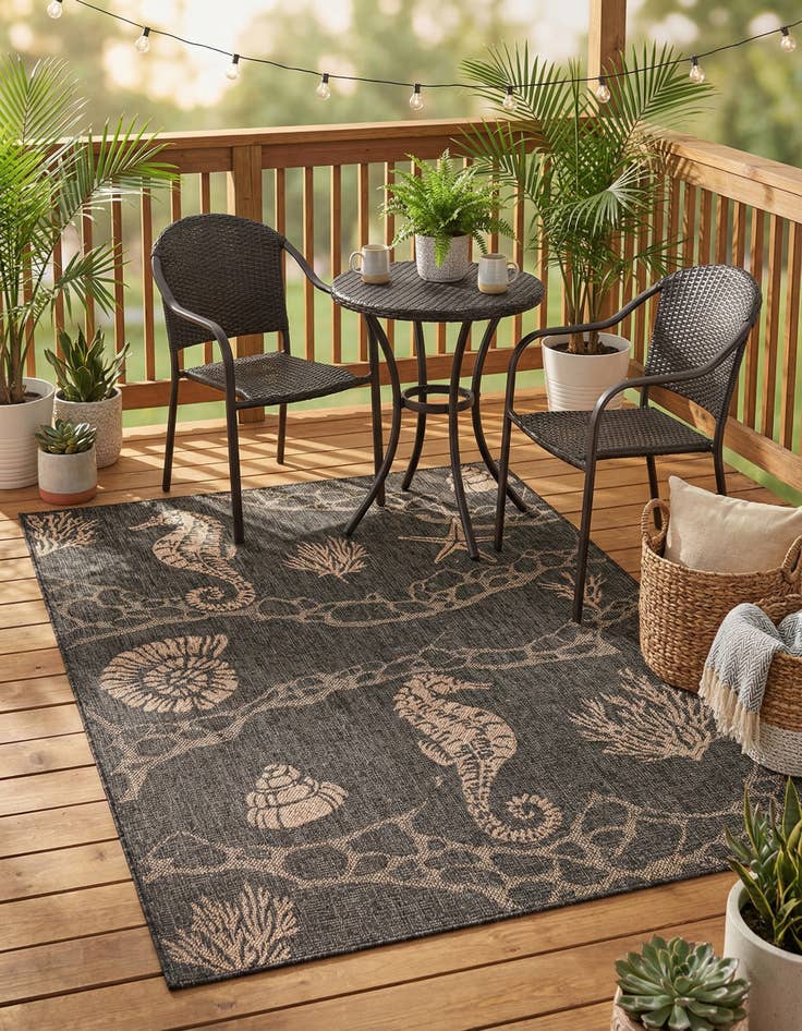 Detail image of 4' x 6'  Washable Coastal Indoor / Outdoor Rug