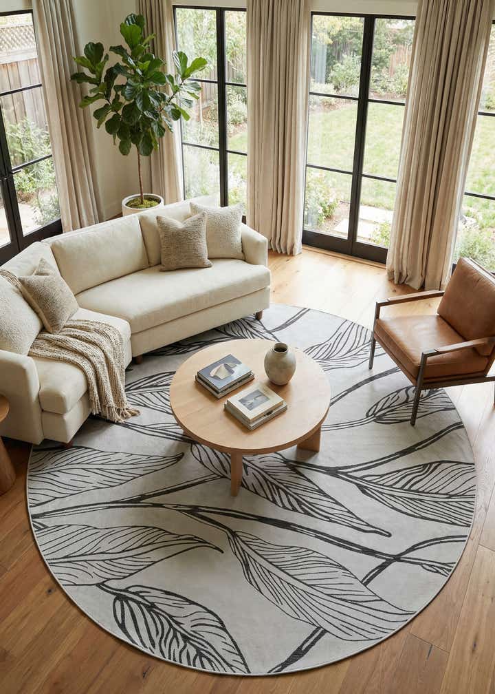 10' 8 x 10' 8 Easy-Clean Botanical Indoor / Outdoor Round Rug