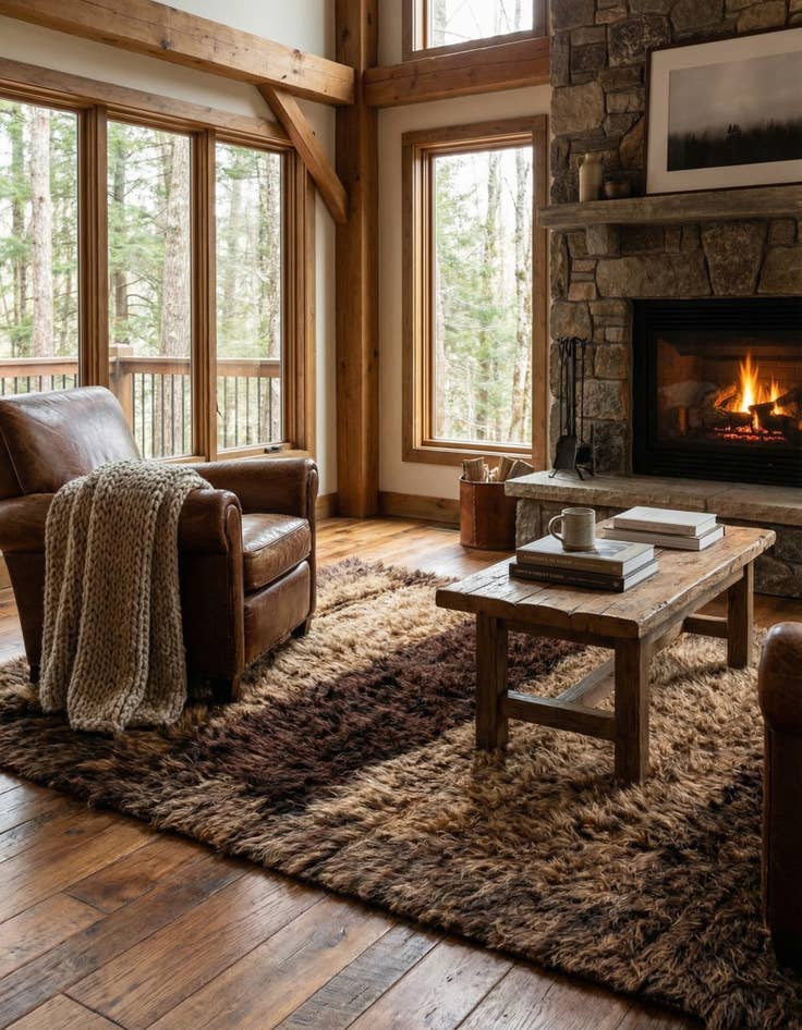 Detail image of 4' 4 x 6' 5  Hand Knotted Multi-Tone Shag Wool Rug