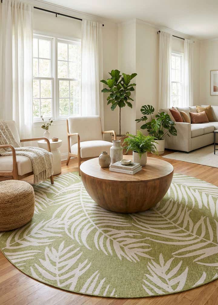 10' x 10' Easy-Clean Botanical Indoor / Outdoor Round Rug