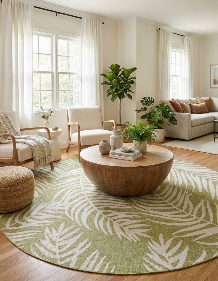 Detail image of 10' x 10'  Washable Botanical Indoor / Outdoor Round Rug