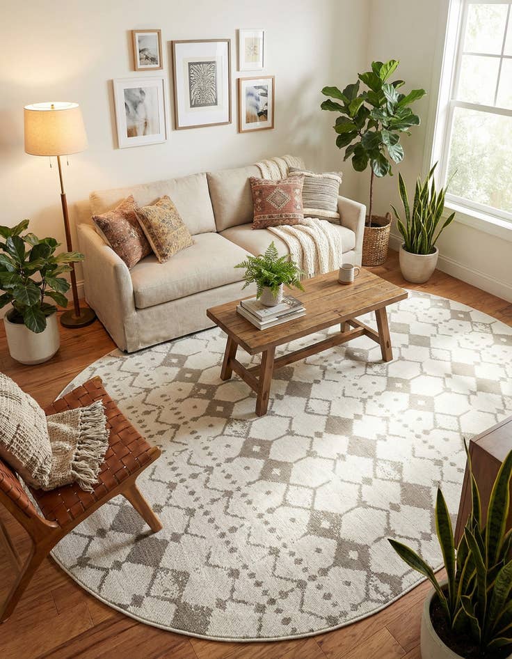 Detail image of 5' 3 x 8'  Washable Trellis Indoor / Outdoor Oval Rug
