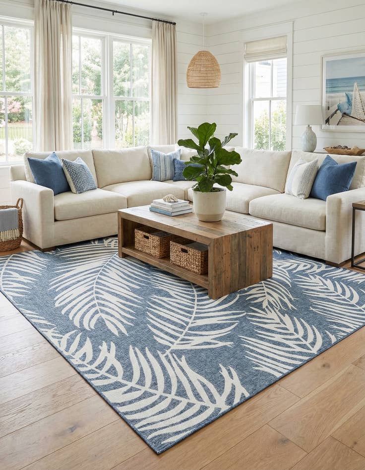 Detail image of 10' 8 x 10' 8  Washable Botanical Indoor / Outdoor Square Rug