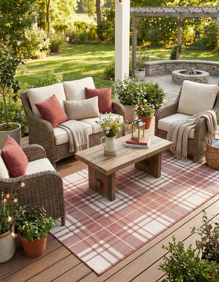 Detail image of 6' x 9'  Washable Checkered Indoor / Outdoor Rug