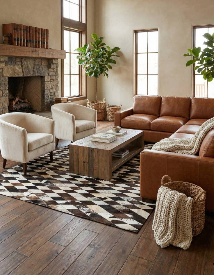 Detail image of 5' 2 x 8' 1 Cowhide Stocks Rug