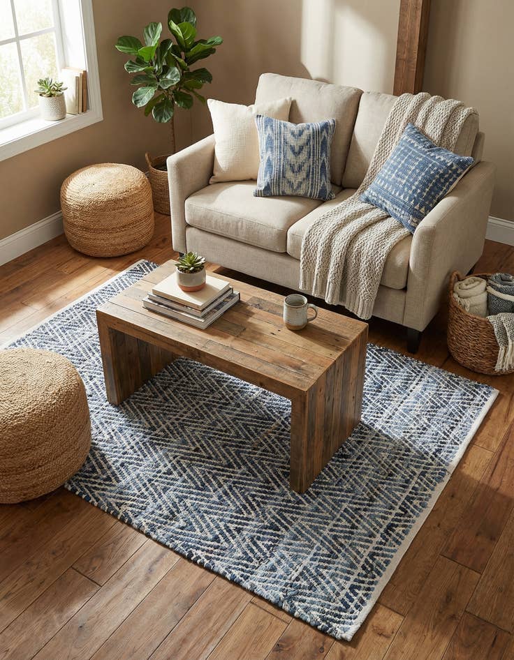 Detail image of  4' 1 x 6' 1  Hand Woven Chindi Chevron Rug