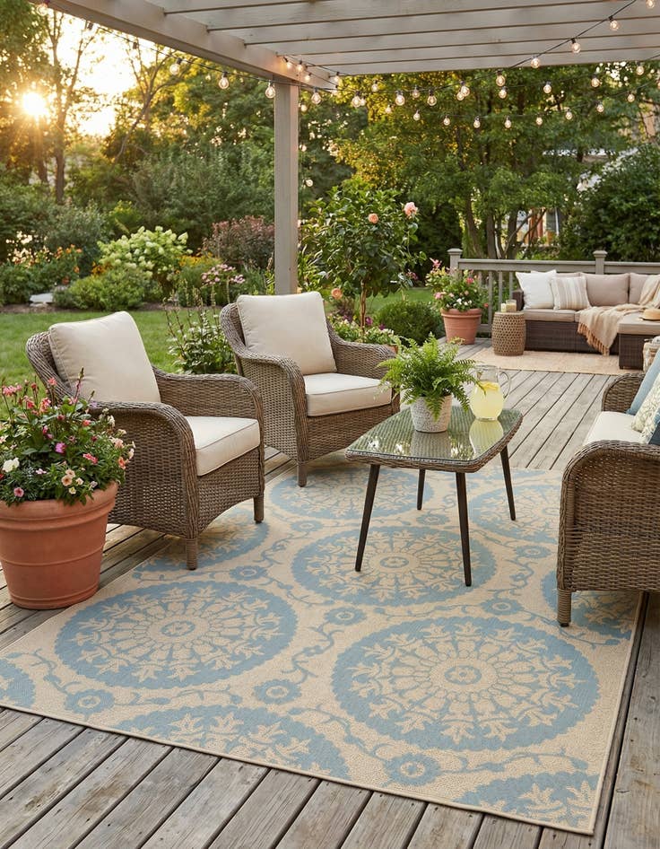 Detail image of 7' x 10'  Washable Botanical Indoor / Outdoor Rug