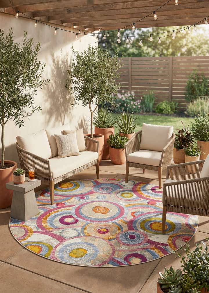 10' x 10' Easy-Clean Modern Indoor / Outdoor Round Rug