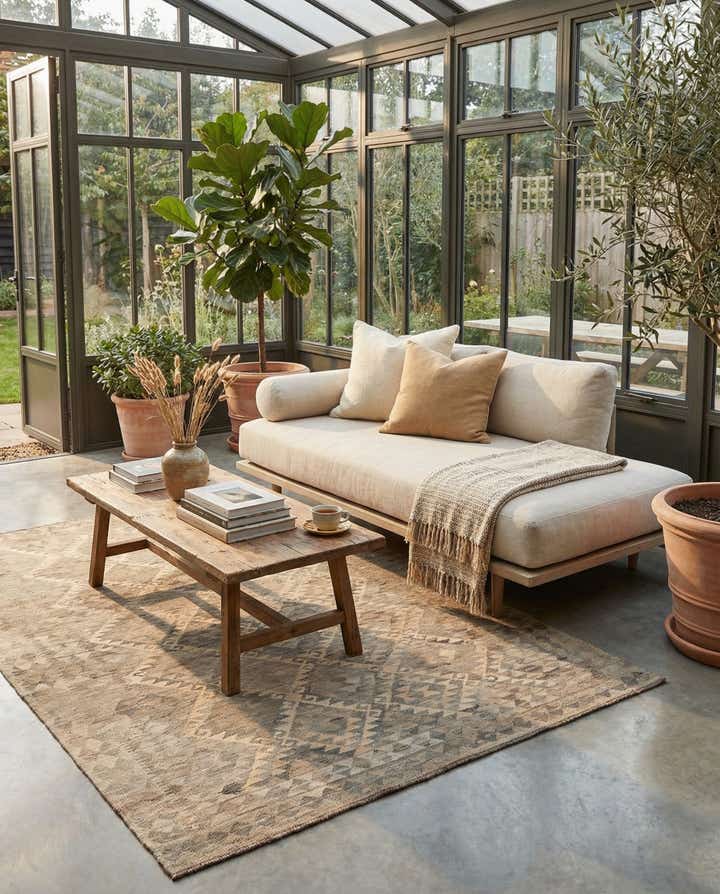 6' 8 x 9' 10 Hand Woven Kilim Maymana Wool Rug