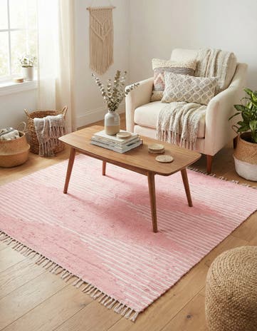Rose Hand Woven Chindi Cotton Square Rug