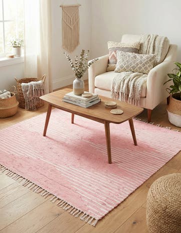 Rose Hand Woven Chindi Cotton Square Rug