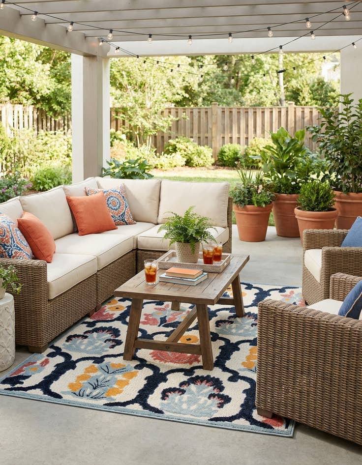 Detail image of 5' 3 x 8'  Washable Belize Indoor / Outdoor Rug