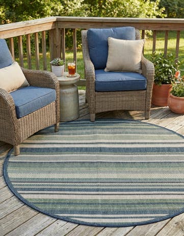 Blue Easy-Clean Baja Indoor / Outdoor Round Rug