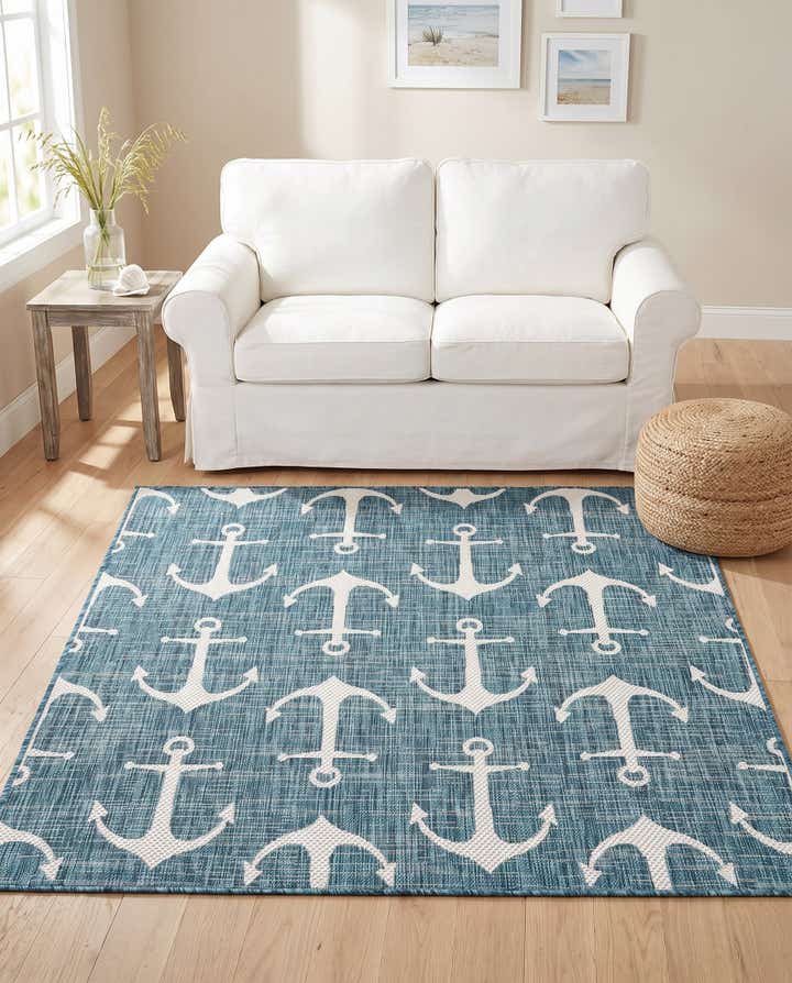 5' 3 x 5' 3 Easy-Clean Coastal Indoor / Outdoor Square Rug