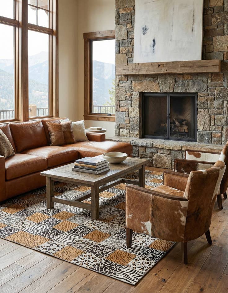 Detail image of  4' 10 x 7' 8 Cowhide Leather Rug