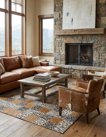 4' 10 x 7' 8 Cowhide Leather Rug