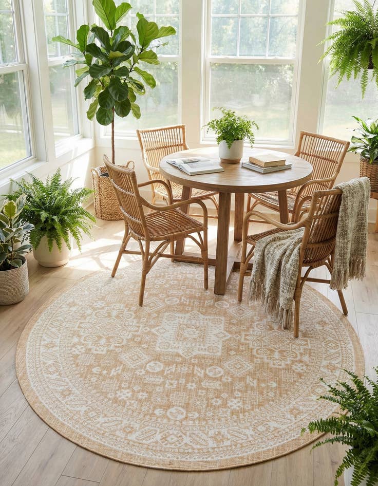 Detail image of 7' 10 x 7' 10  Washable Aztec Indoor / Outdoor Round Rug
