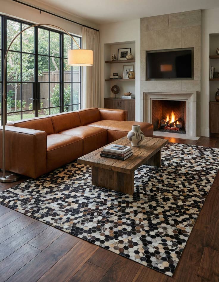 Detail image of  8' 1 x 10' Cowhide Leather Rug