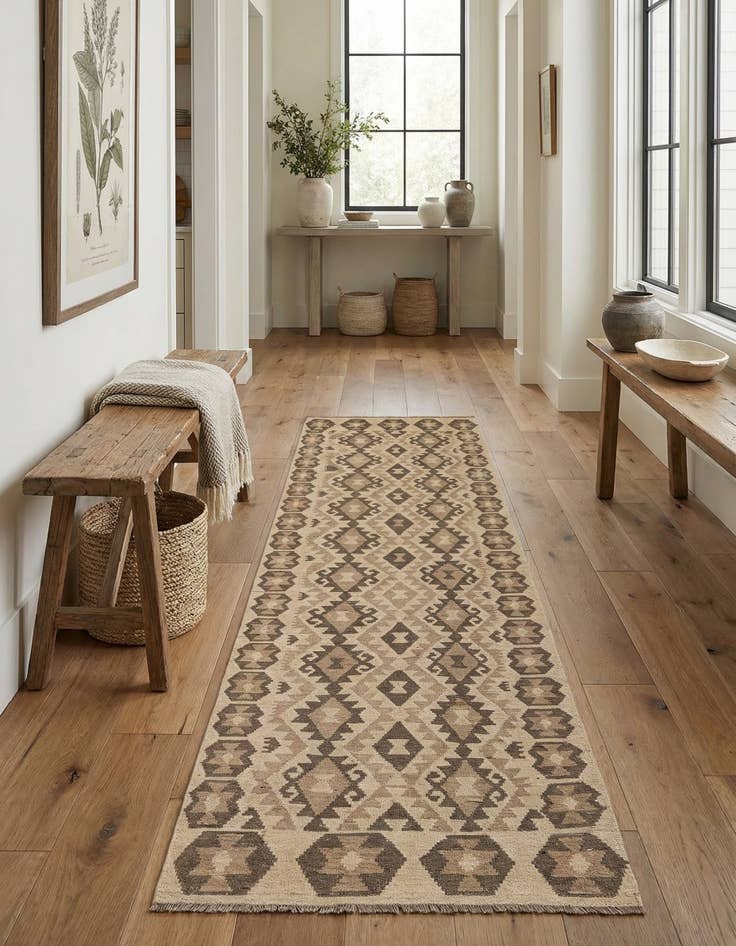 Detail image of 3' 1 x 10' 1  Hand Woven Kilim Maymana Wool Runner Rug