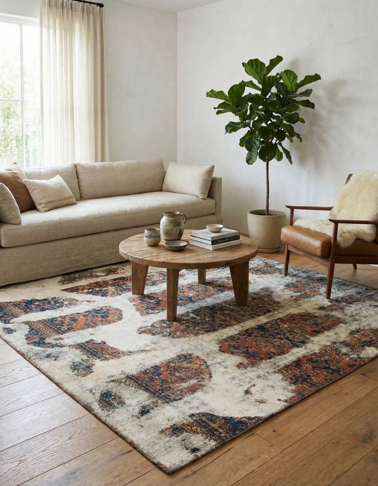 Detail image of 6' 6 x 7'  Hand Knotted Ultra Vintage Persian Wool Square Rug