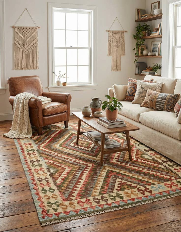 Detail image of 4' 1 x 5' 10  Hand Woven Kilim Maymana Wool Rug