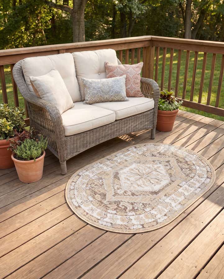3' x 5' 3 Easy-Clean Traditional Indoor / Outdoor Oval Rug