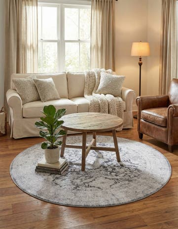 Charcoal Washable Timeless Round Rug