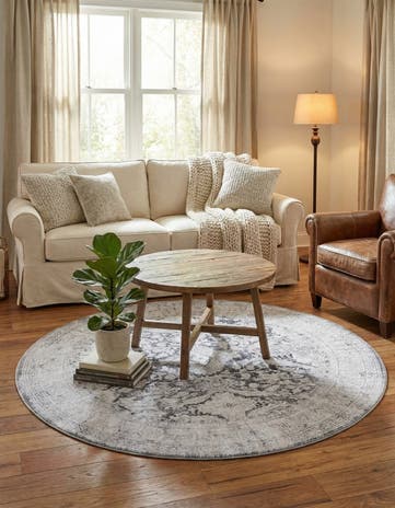 Charcoal Washable Timeless Round Rug