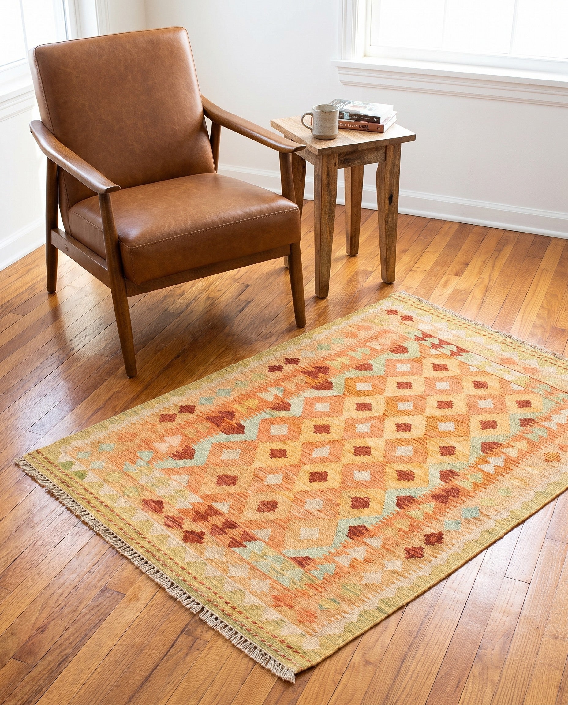3' 2 x 5' 2 Hand Woven Kilim Waziri Wool Rug