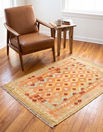 3' 2 x 5' 2 Hand Woven Kilim Waziri Wool Rug