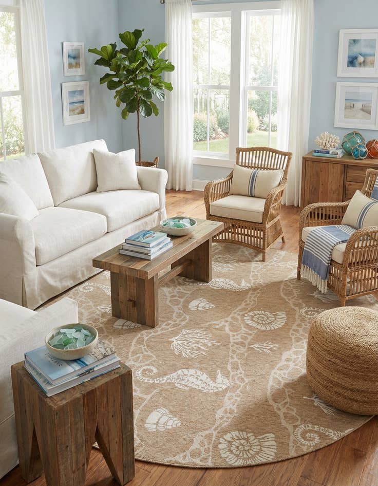 Detail image of  13' x 13'  Washable Coastal Indoor / Outdoor Round Rug