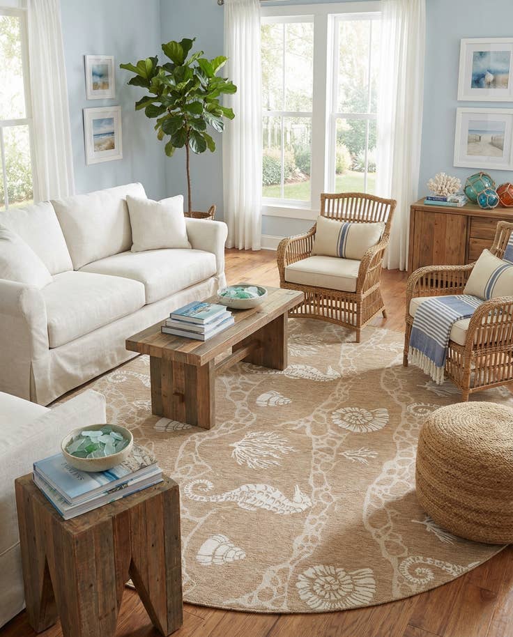 Detail image of 13' x 13' Easy-Clean Coastal Indoor / Outdoor Round Rug