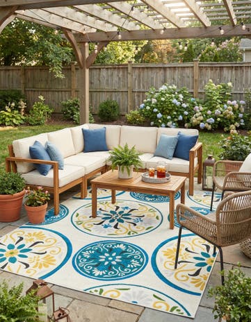 Cream Easy-Clean Modern Indoor / Outdoor Rug