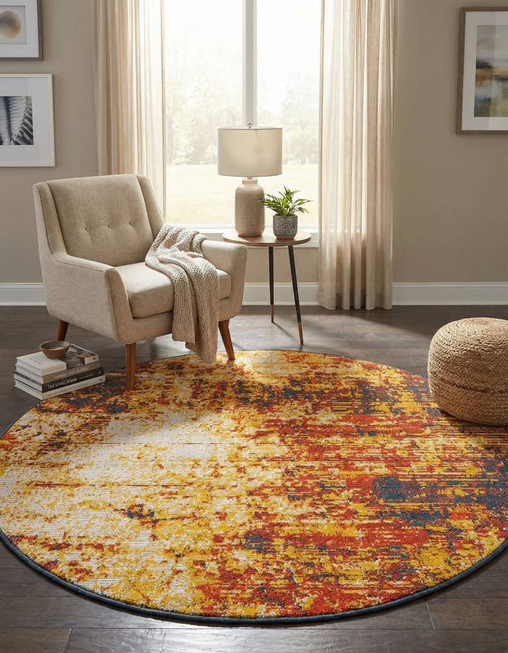 Detail image of  4' x 4'  Washable Coastal Indoor / Outdoor Round Rug