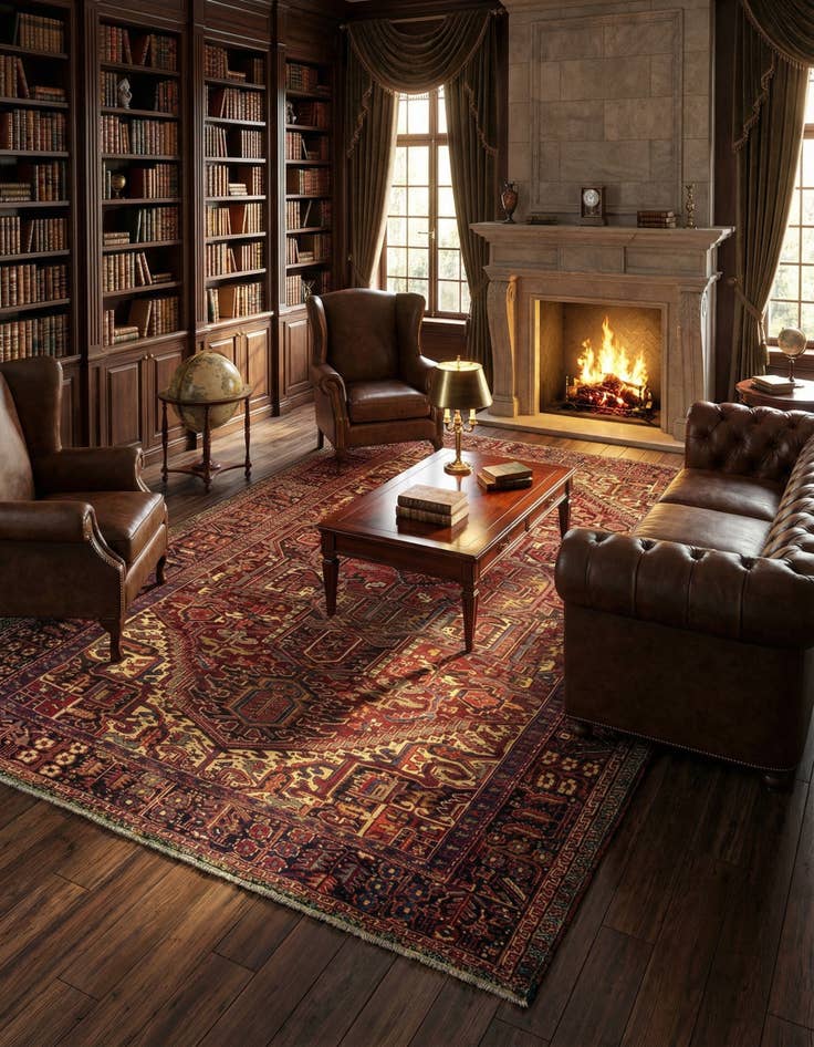 Detail image of  9' 4 x 13' 2  Hand Knotted Heriz Persian Wool Rug