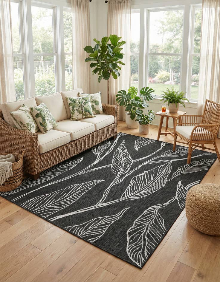 Detail image of 5' 3 x 8'  Washable Botanical Indoor / Outdoor Rug