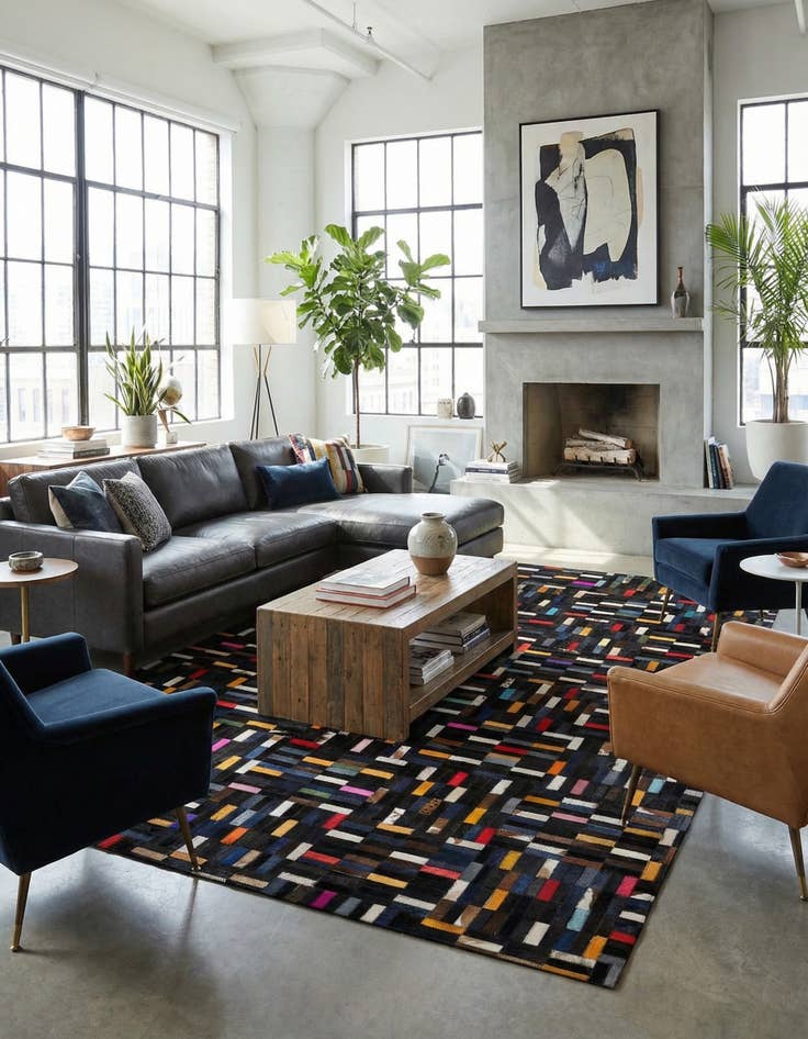 Detail image of  5' 1 x 7' 11 Cowhide - Patchwork Rug