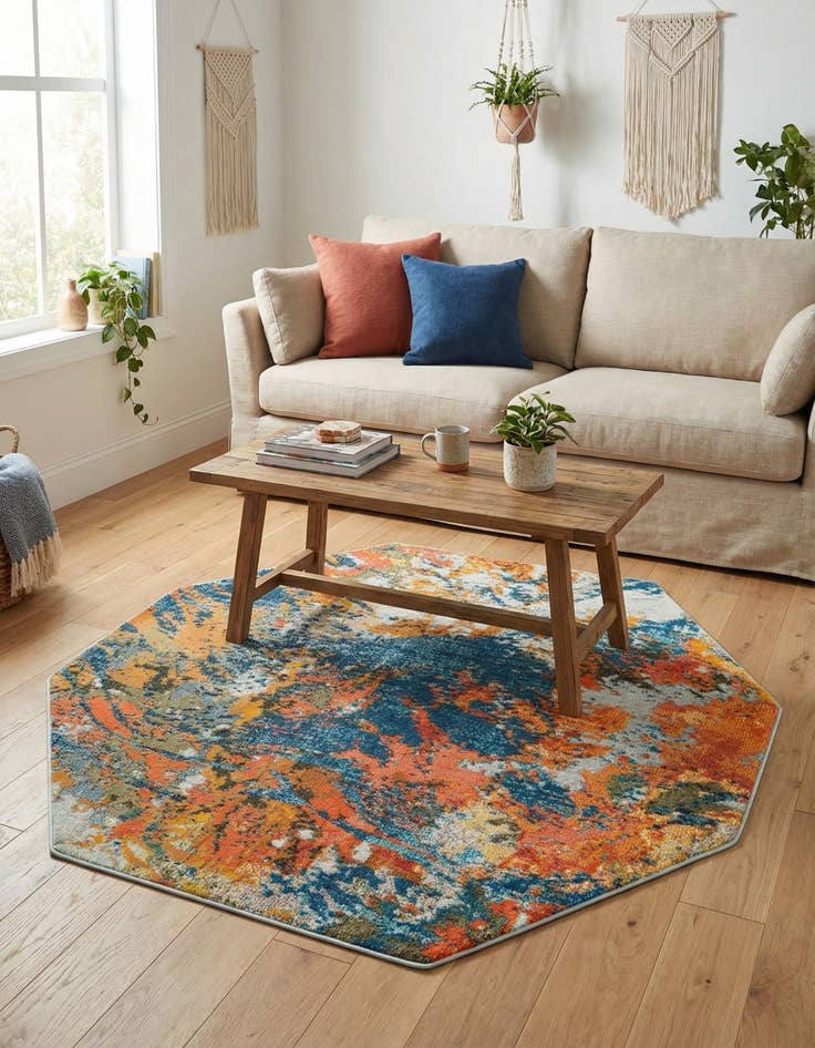 Detail image of 5' 3 x 5' 3  Washable Vivid Octagon Rug