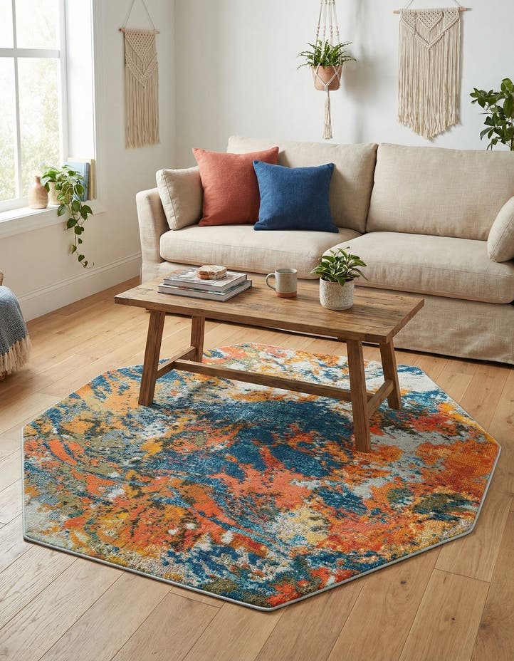 5' 3 x 5' 3 Washable Vivid Octagon Rug