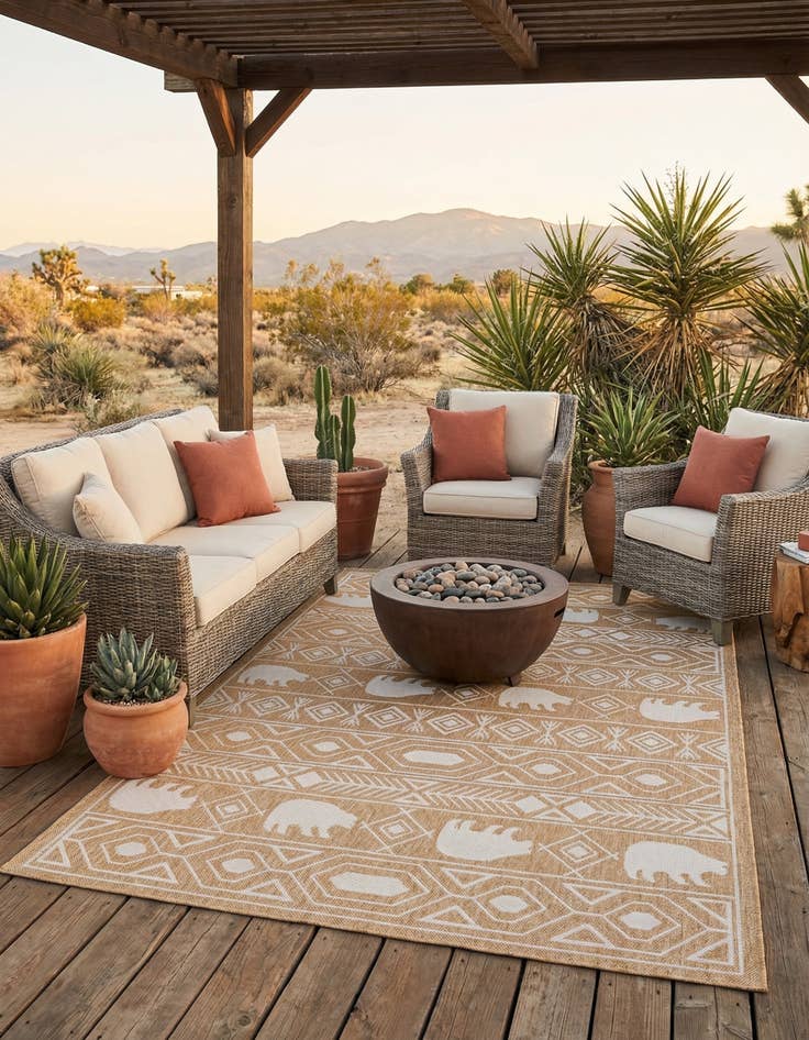 Detail image of 5' 3 x 8' Easy-Clean Southwestern Indoor / Outdoor Rug