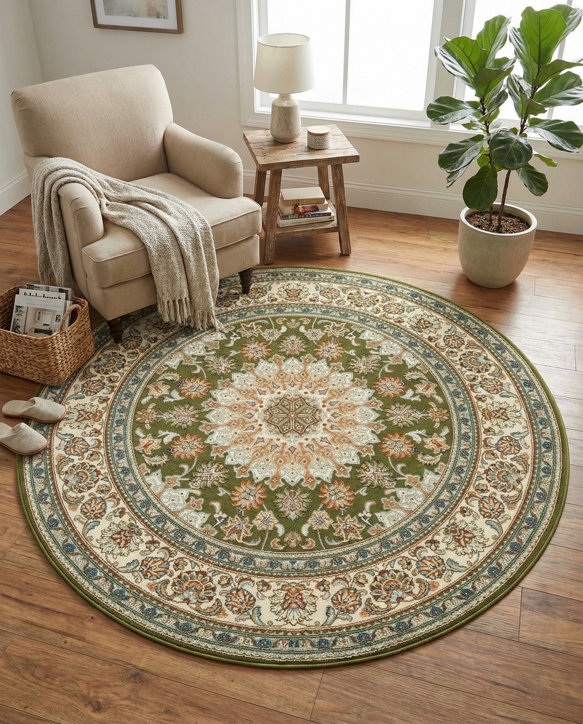 6' 1 x 6' 1 Easy-Clean Traditional Indoor / Outdoor Round Rug