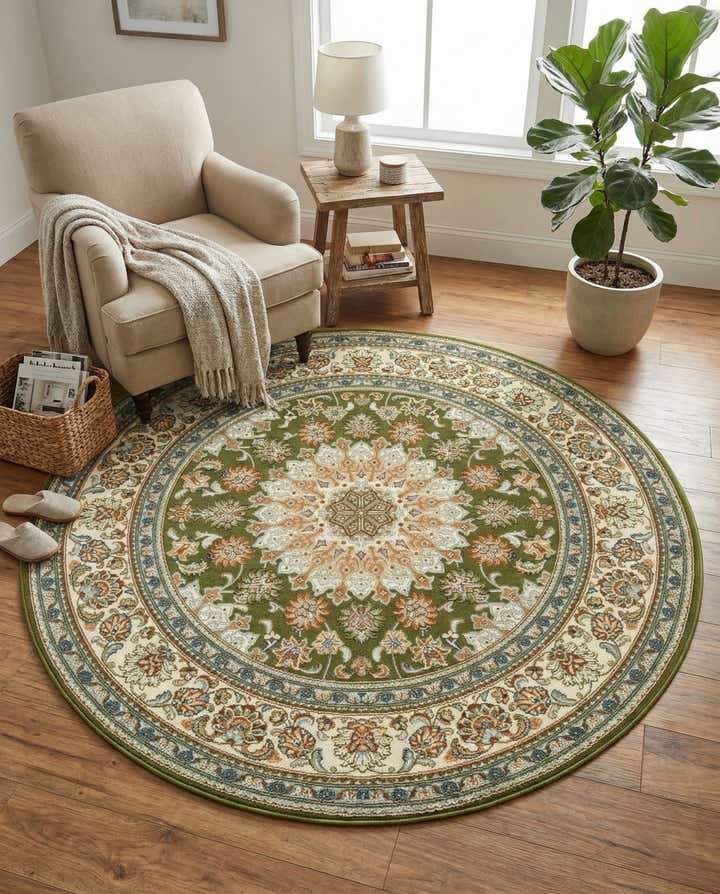 6' 1 x 6' 1 Easy-Clean Traditional Indoor / Outdoor Round Rug