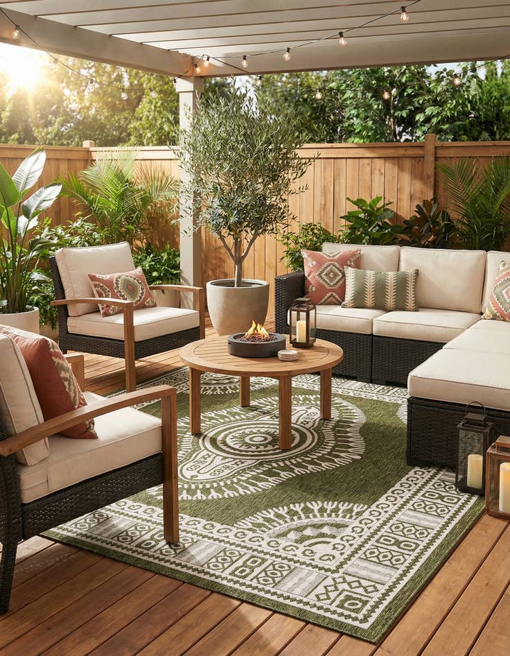 Detail image of 10' x 10'  Washable Traditional Indoor / Outdoor Square Rug