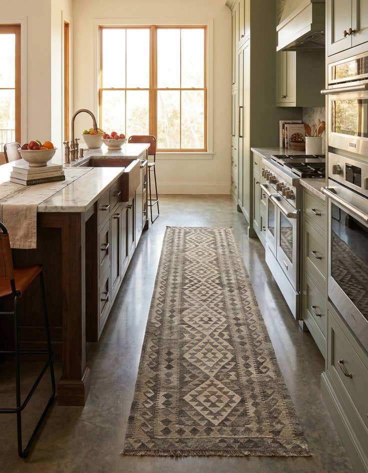 Detail image of  3' 1 x 10' 2  Hand Woven Kilim Maymana Wool Runner Rug