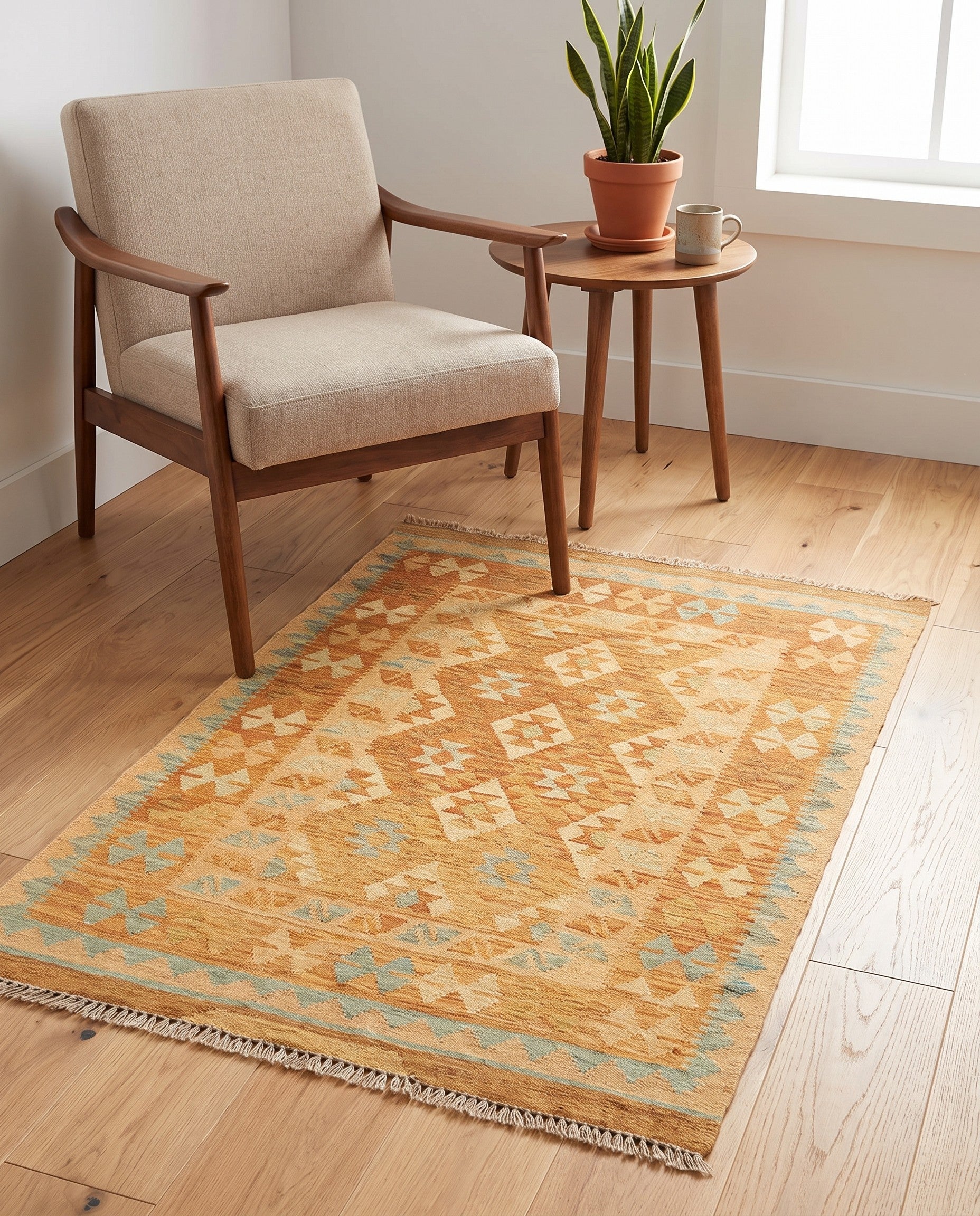 2' 10 x 4' 2 Hand Woven Kilim Waziri Wool Rug