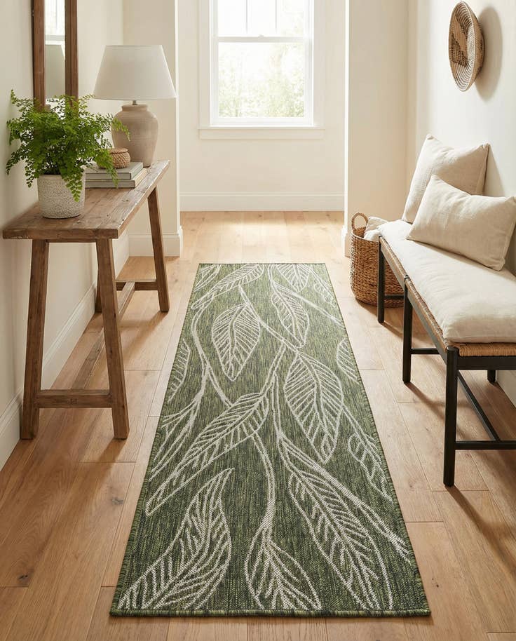 Detail image of 2' x 8' Easy-Clean Botanical Indoor / Outdoor Runner Rug