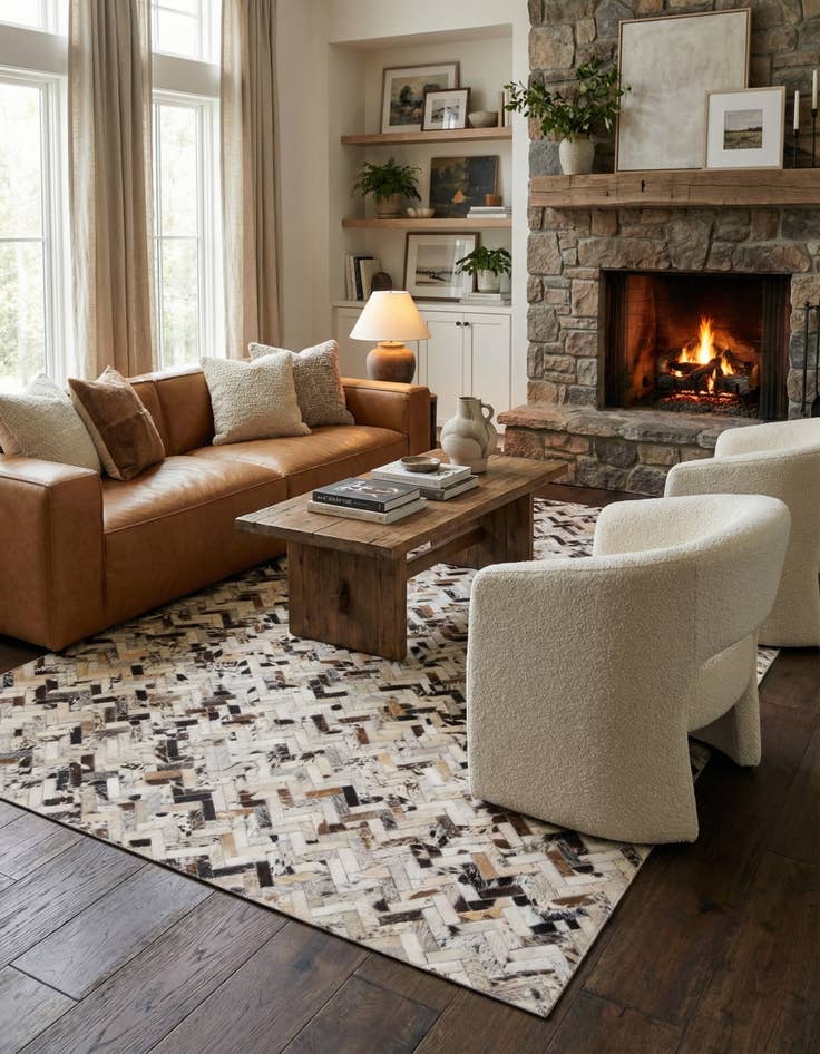 Detail image of 5' x 7' 10 Cowhide Leather Rug