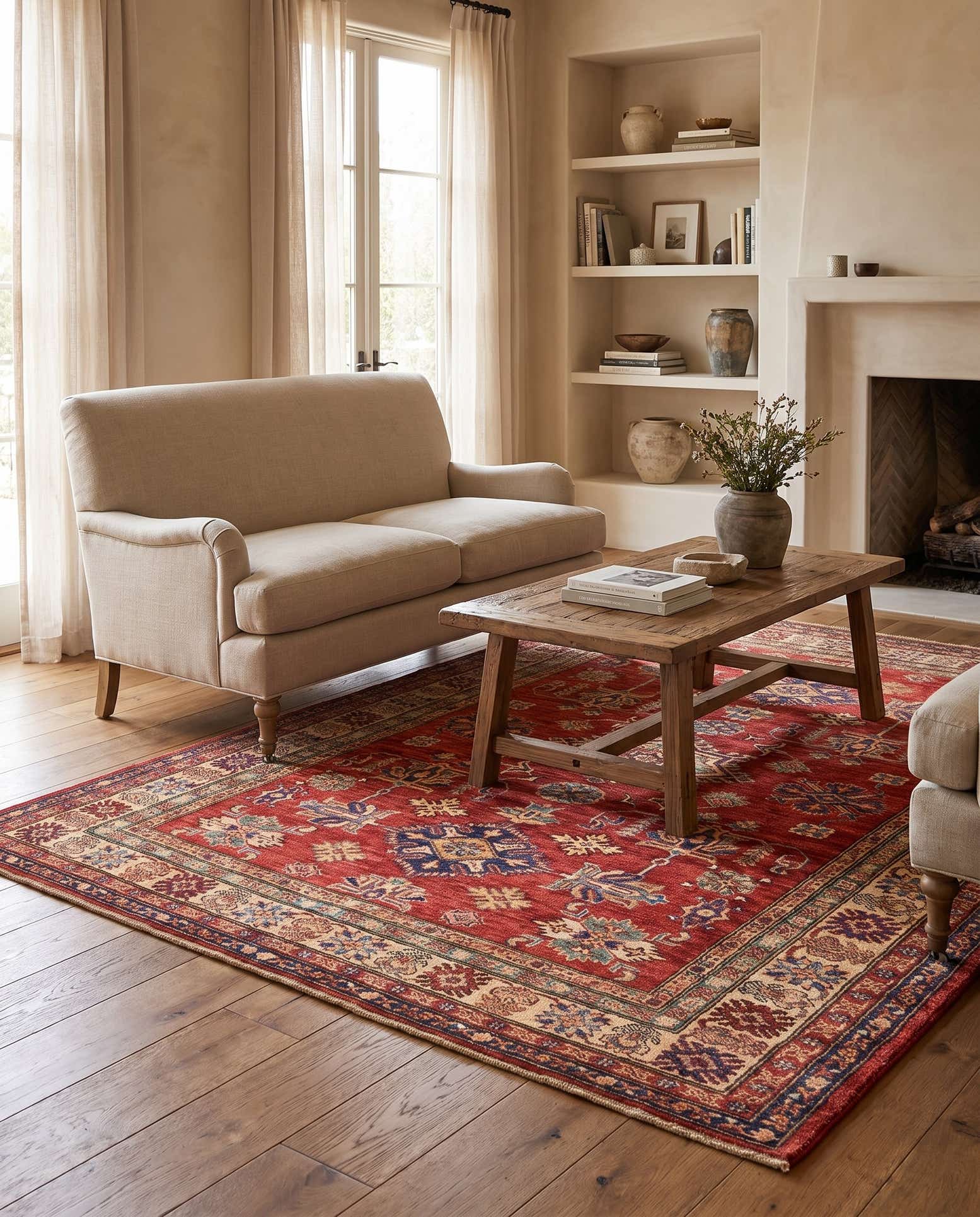 155cm x 205cm Hand Knotted Kazak Oriental Rug