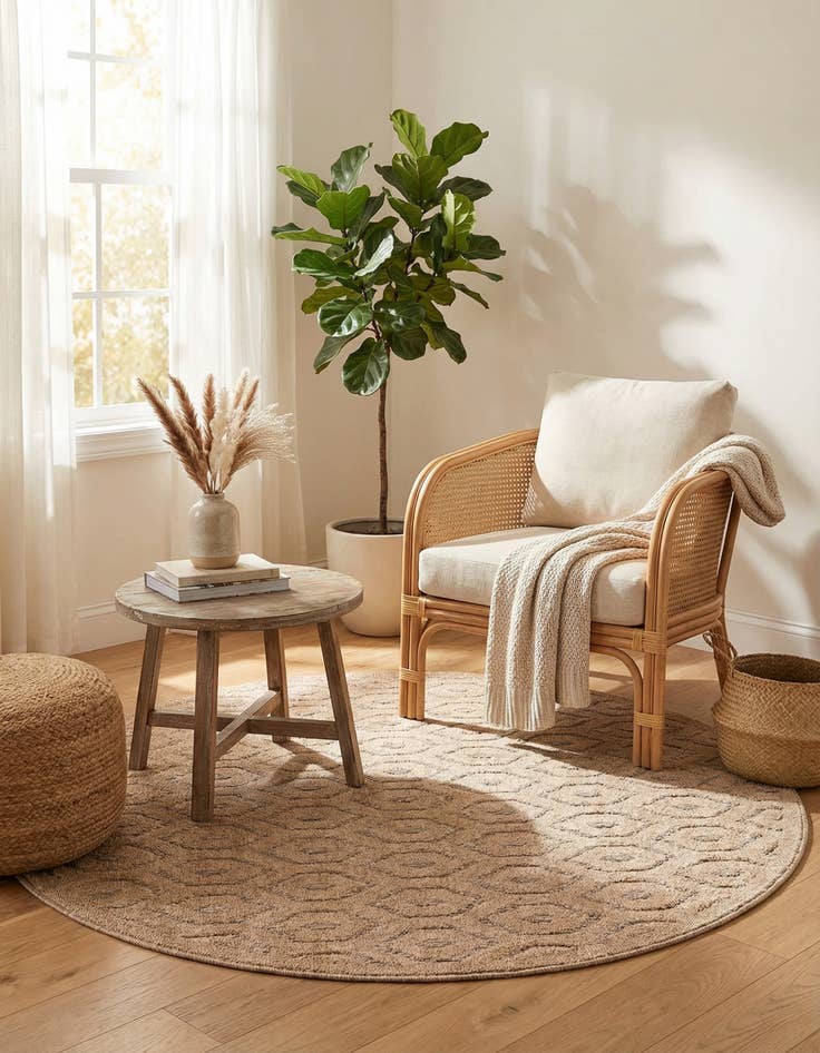 Detail image of 5' 3 x 5' 3  Washable Trellis Textured Indoor / Outdoor Round Rug