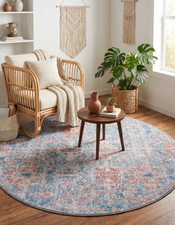 Blue Washable Timeless Round Rug
